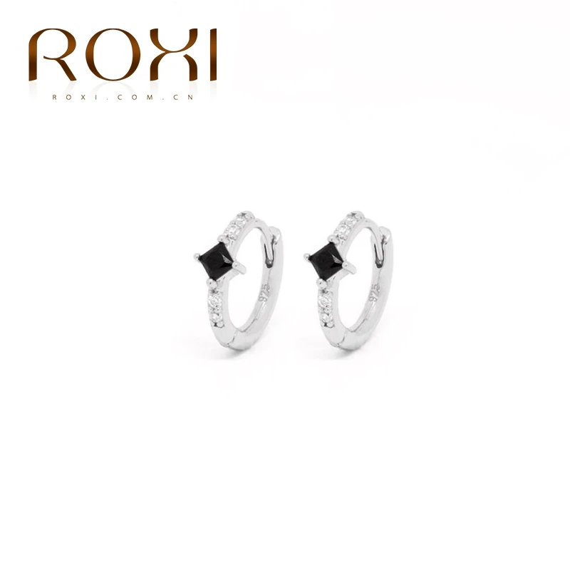 Женские серьги кольца из серебра 925 пробы с квадратными фианитами|Серьги-кольца| |