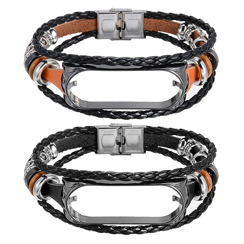 Умный браслет кожаный тканый ремешок Плетеный для часов Xiaomi Mi 3/4 на запястье