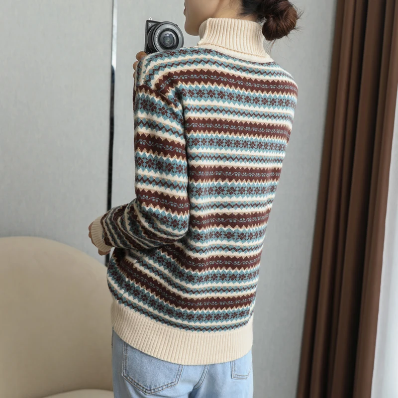 Этнический стиль кашемировые шерстяные вязаные пуловеры с цветами женский