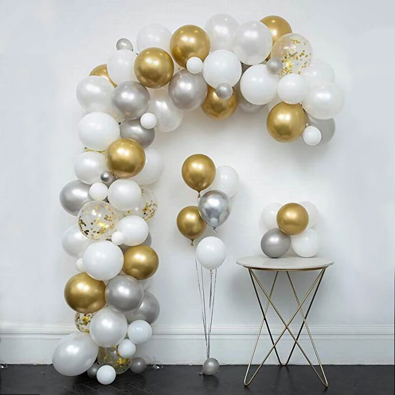 

105pcs White and Gold Confetti Balloons Arch Garland Kit 12inch Latex Metallic Pearl Balloon Wedding Birthday Party Decoration