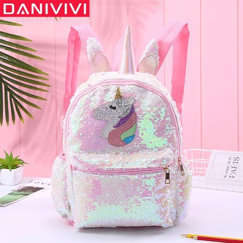 Школьный ранец для девочек вместительный рюкзак с блестками и милым мультяшным