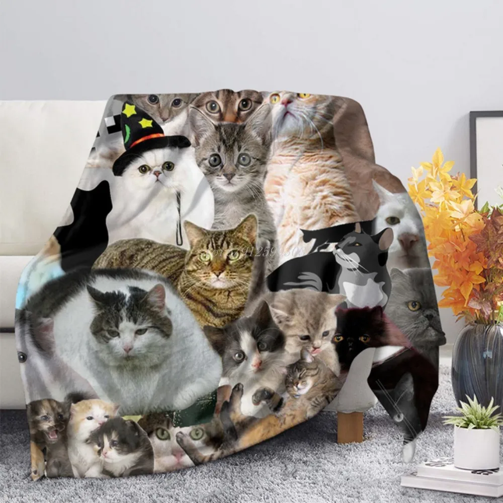 

Cute Cat Printed Fleece Blanket Soft Cozy Travel Blanket Warm Sofa Chair Couch Throw Blankets Winter Pure Cotton