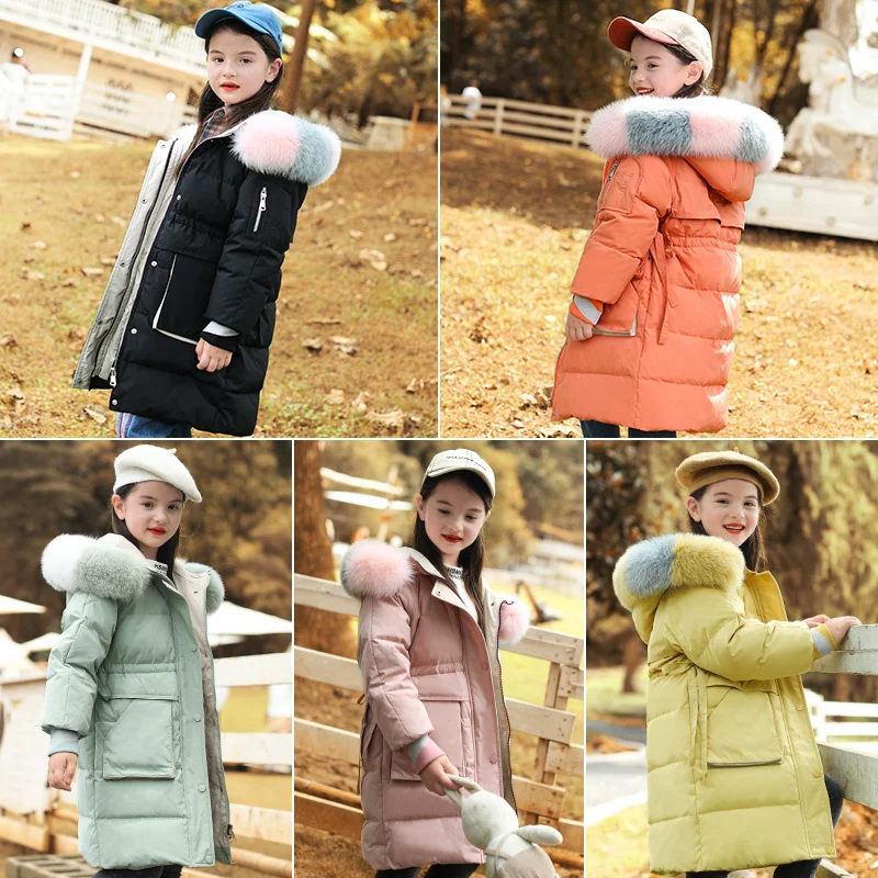Пуховик зимний для девочек парка с капюшоном и воротником из натурального меха