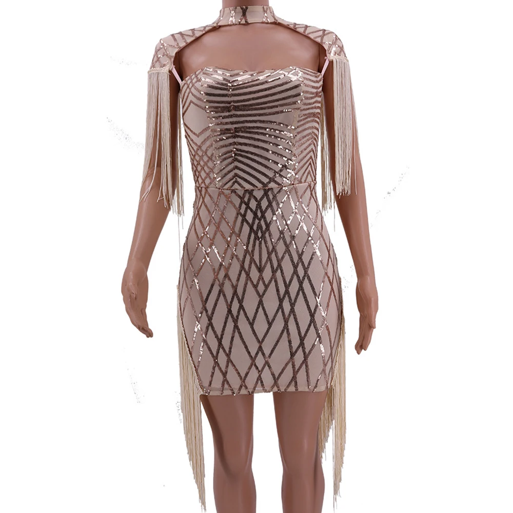 Сексуальное прозрачное вечернее облегающее платье-мини с блестками для