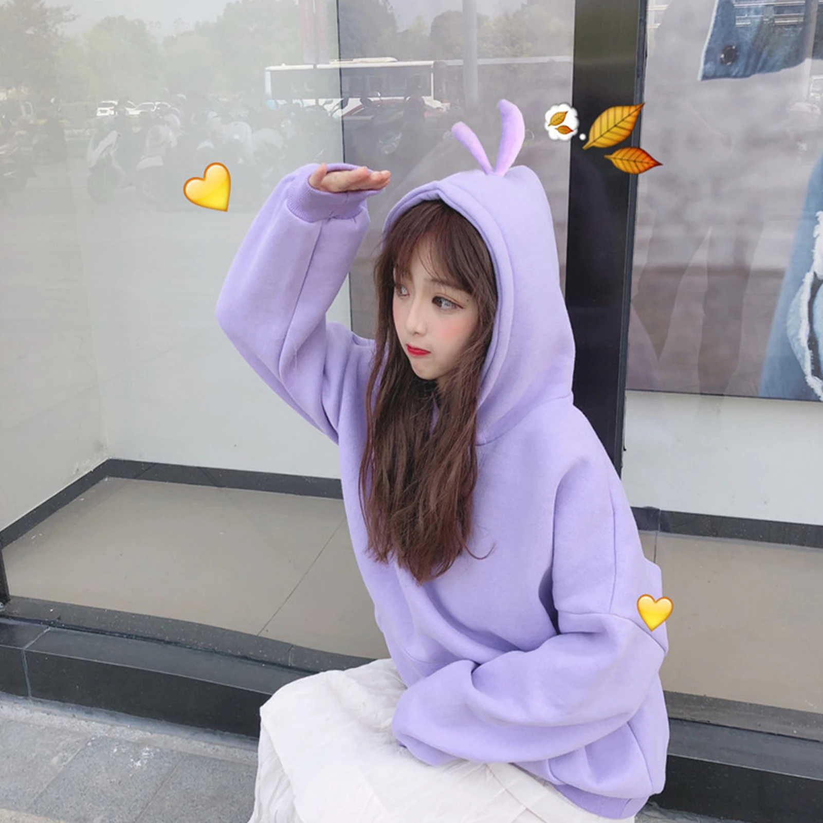 

Women Cartoon Hood Long Sleeve Solid Color Hoodie Autumn Winter Plush Sweatshirt