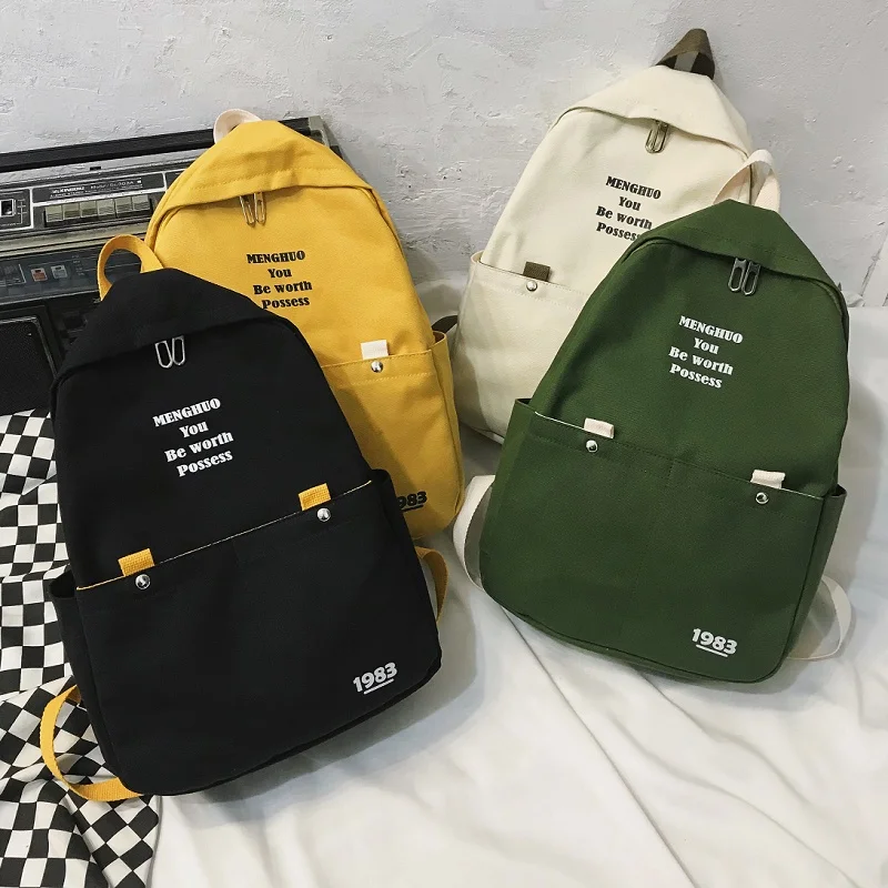 

Canvas Backpack Men Women Backpack Solid Color Travel Bag Large Shoulder Bag Teenage Girl Student School Bag Bagpack Rucksack