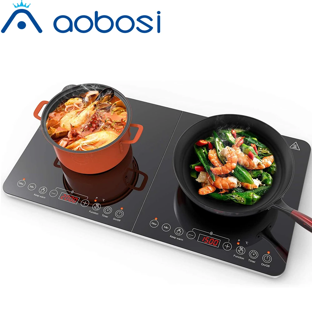 Aobosi 2 Stove Induction Hob Cooker Electric Sensor Control Panel 3500W 4-hour Timer Function Fan Cooling System Easy Button