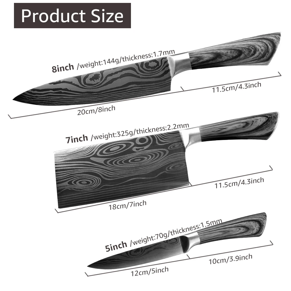 

Kitchen Knife 5 7 8 Inch Stainless Steel Chef Knives Imitated Damascus Pattern Utility Cleaver Meat Santoku Vegetable Sharp Tool
