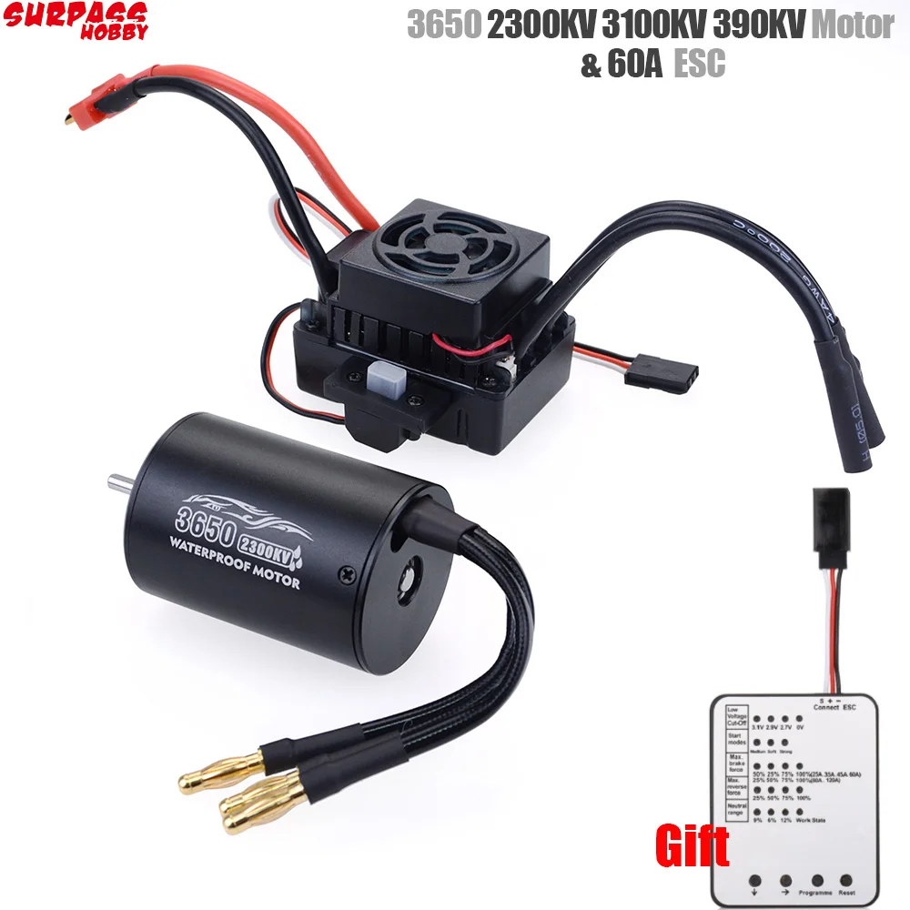 Водонепроницаемый бесщеточный двигатель Surpass Hobby 3650 2300KV 3100KV 3900KV с 60A ESC w/Программа