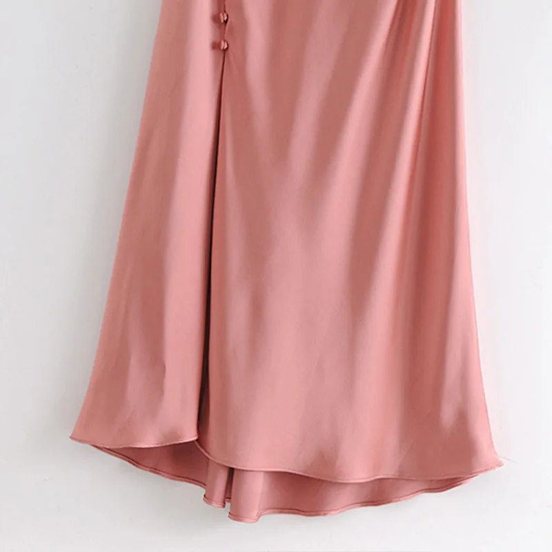 

Autumn Za Women's Dresses Solid Silk High Waist Partys Dress Mujer Black V Neck Split Midi Dress Evening Robes Spaghetti Strap