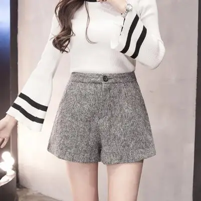 2019 весенние шерстяные шорты женские зимние свободные широкие Feminino A Line карман на