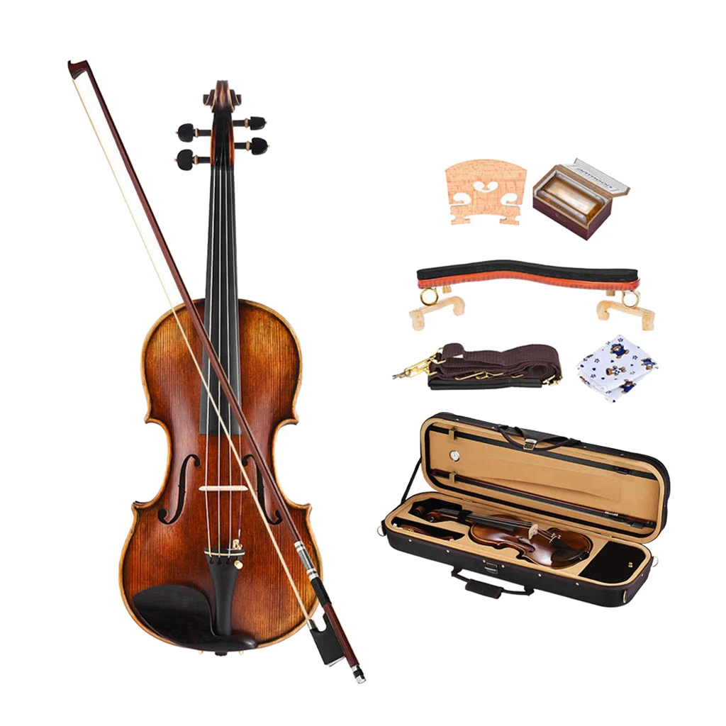 

4/4 Vintage Acoustic Violin / Violin / Fiddle, Pure Handmade, With Case, Bow, Rosin, Cleaning Cloth And Belt For Beginners