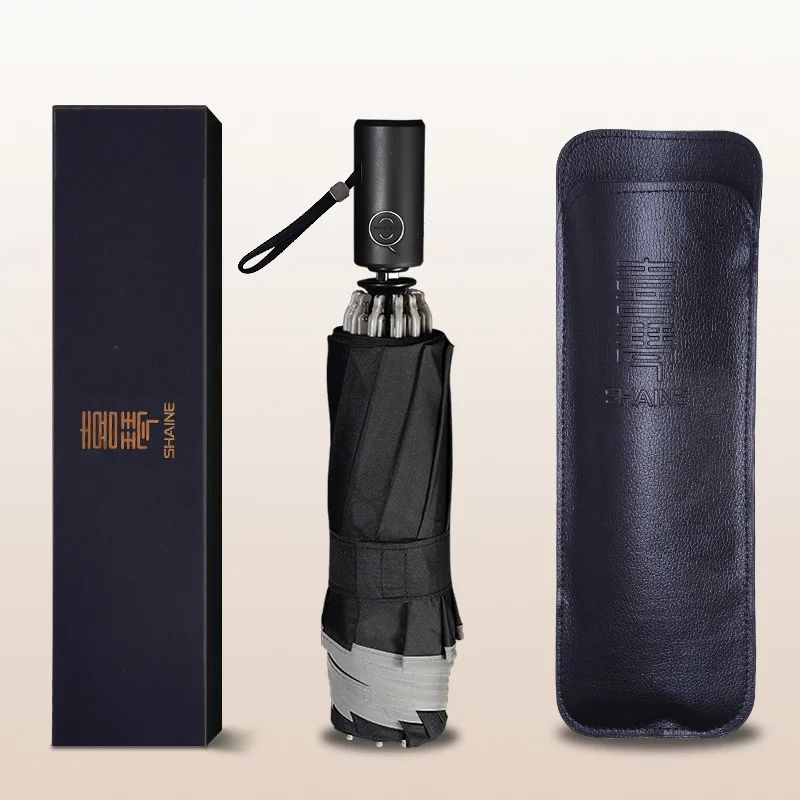 Black(With gift box) 10 костей обратный автоматический зонт для мужчин Высокое качество Три Складной Ветрозащитный большой Мужской Зонт мужской дождь с подарочной коробкой - Цвет: Black(With gift box)