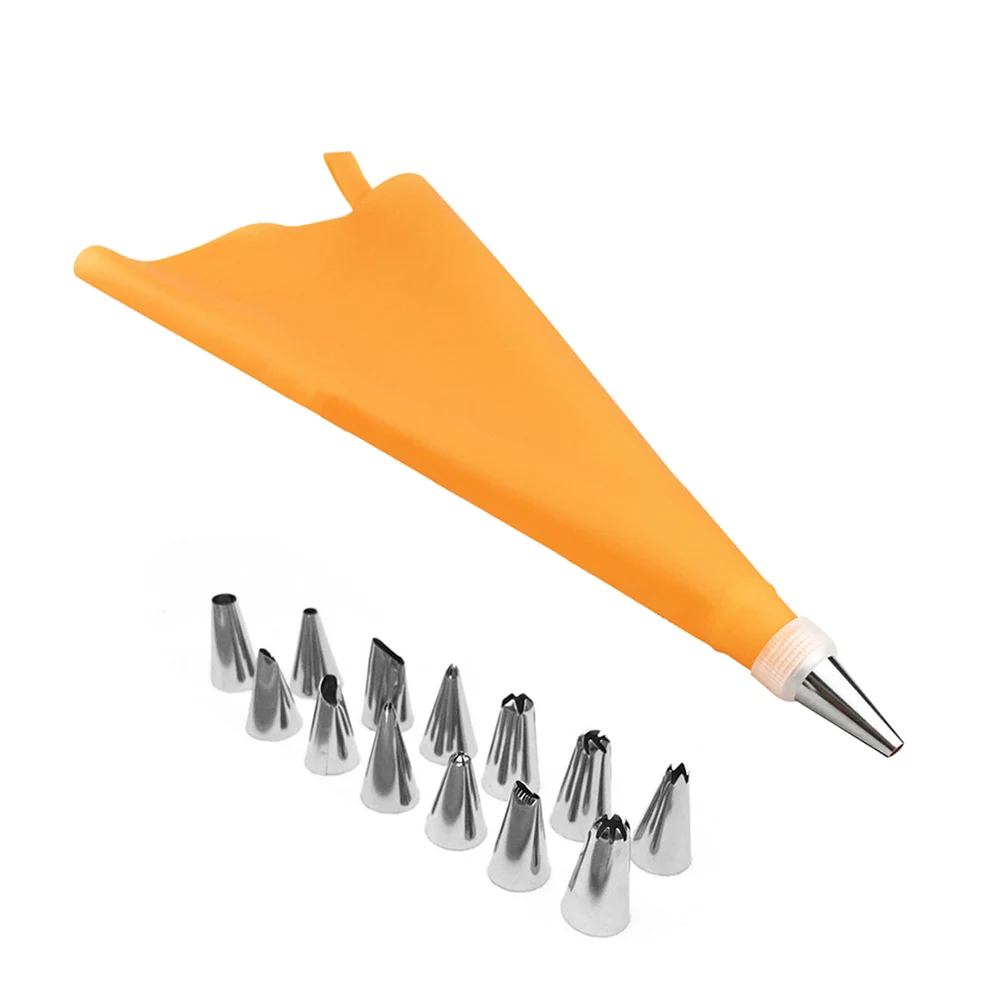

16 Pcs/Set Silicone Icing Piping Cream Pastry Bag +14PCS Stainless Steel Nozzle Pastry Tips Converter DIY Cake Decorating Tools