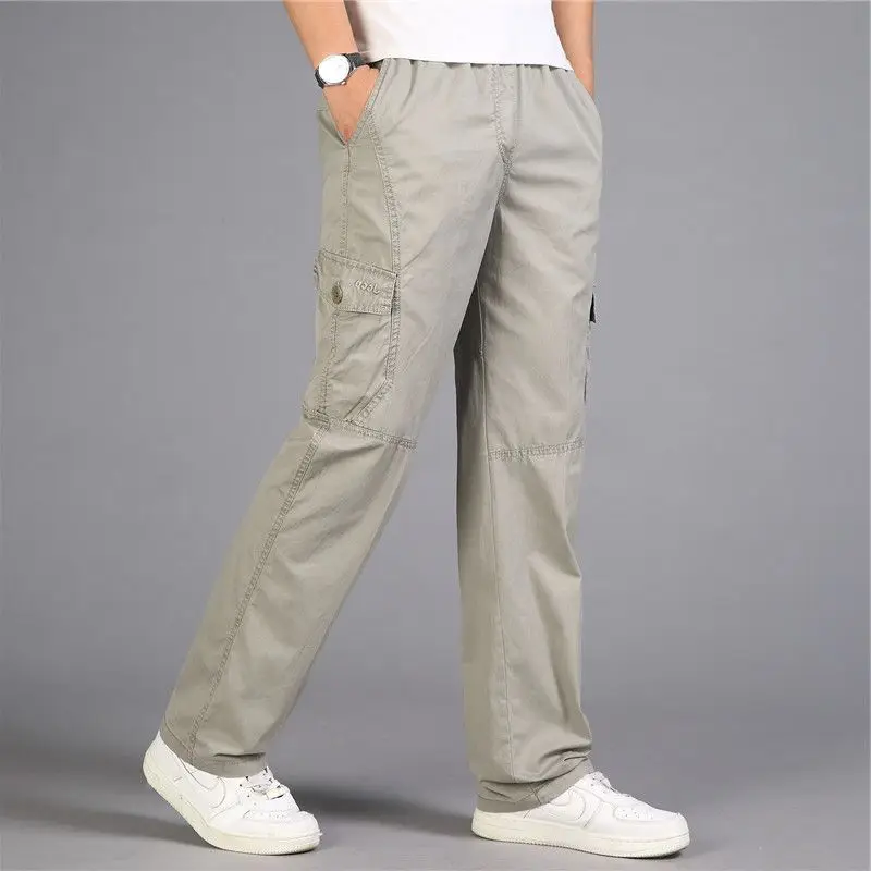 

Men's Cotton Cargo Pants 2021 Spring Loose Multi Pockets Casual Sweatpants Male Joggers Trousers Large Size 5XL 6XL