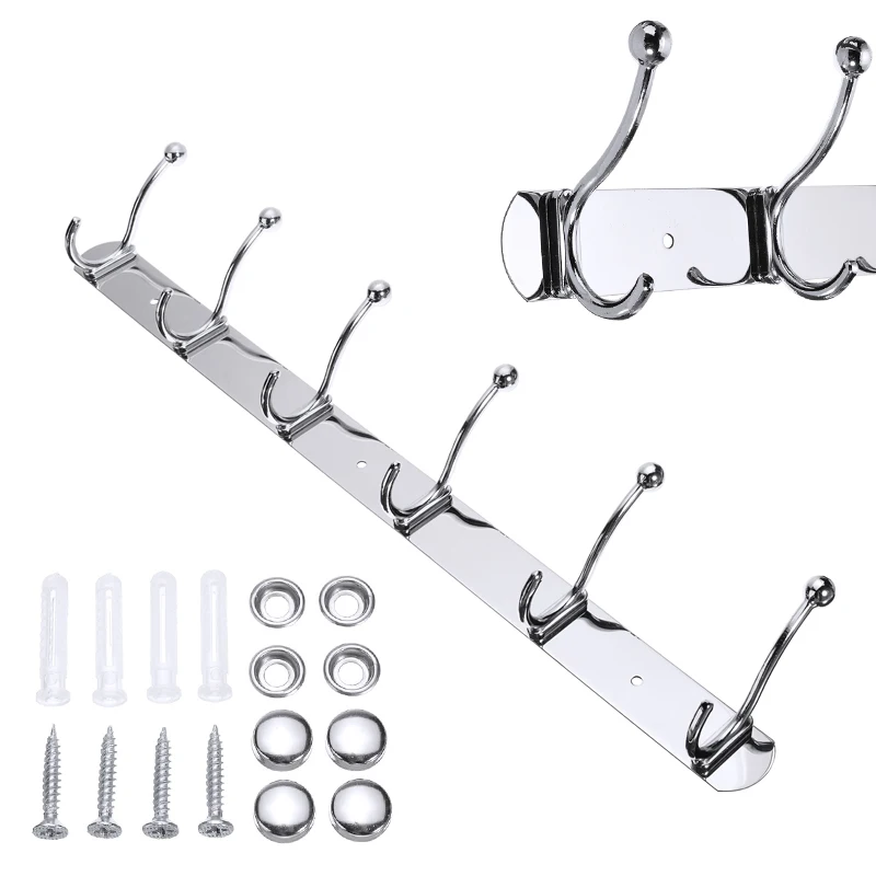 

Practical 6 Hooks Stainless Steel Coat Clothes Keys Towel Holder Rack Hook For Bathroom Kitchen Door Back Hooks
