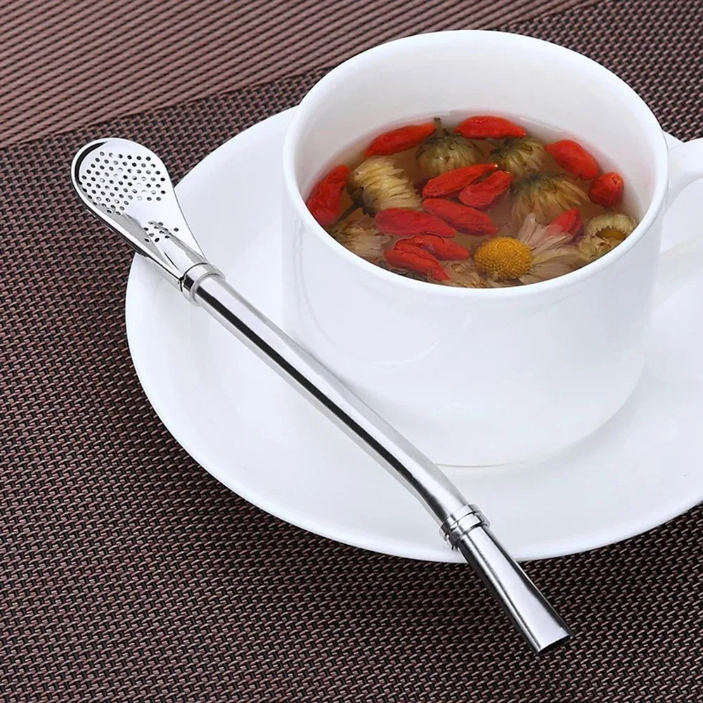

Spoon Tea Filter Yerba Mate Tea Straws Stainless Steel Drinking Straw Bombilla Gourd Reusable Tea Tools Washable Bar Accessories