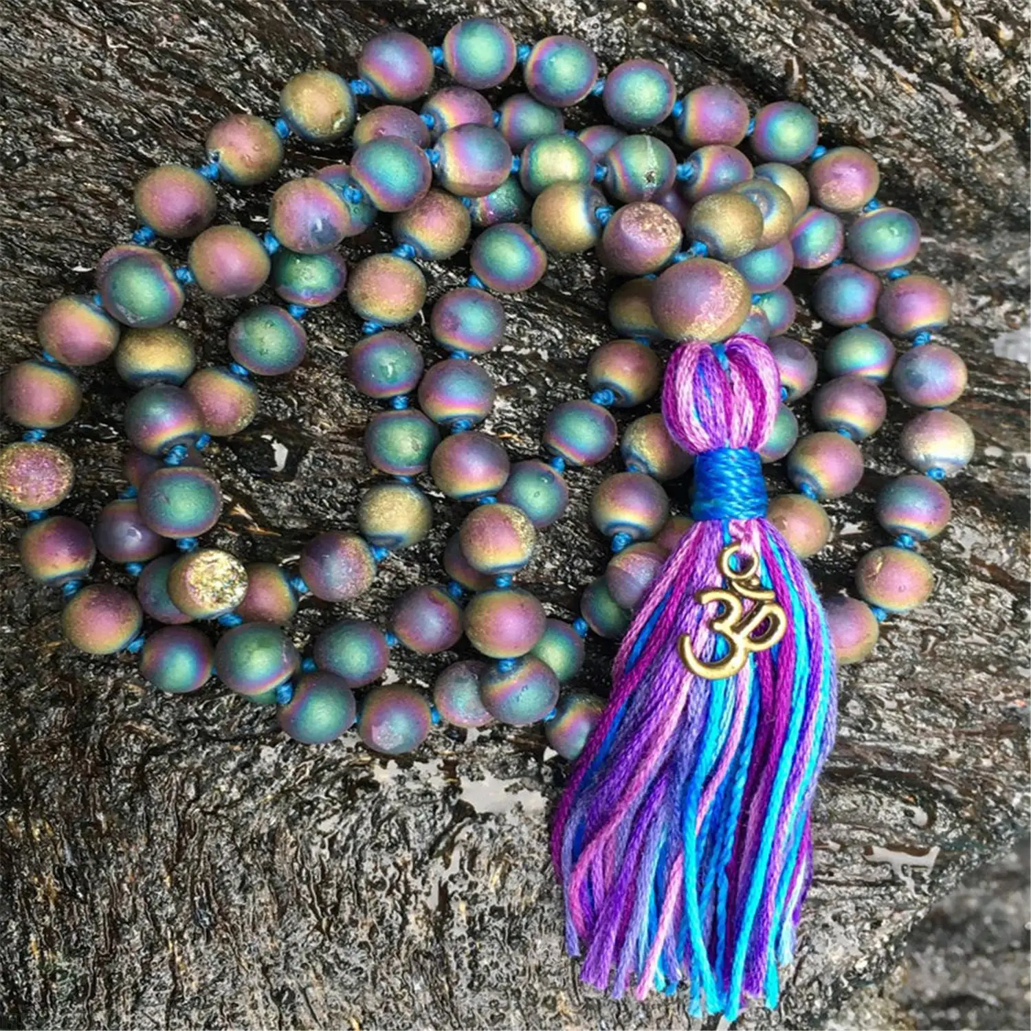 

8mm 108-bead color hematite necklace knotted with tassels Religious Classic Yoga Tibetan Spiritua Prayer Buddhism Mala