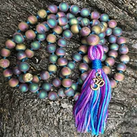 8mm 108 bead color hematite necklace knotted with tassels religious classic yoga tibetan spiritua prayer buddhism mala