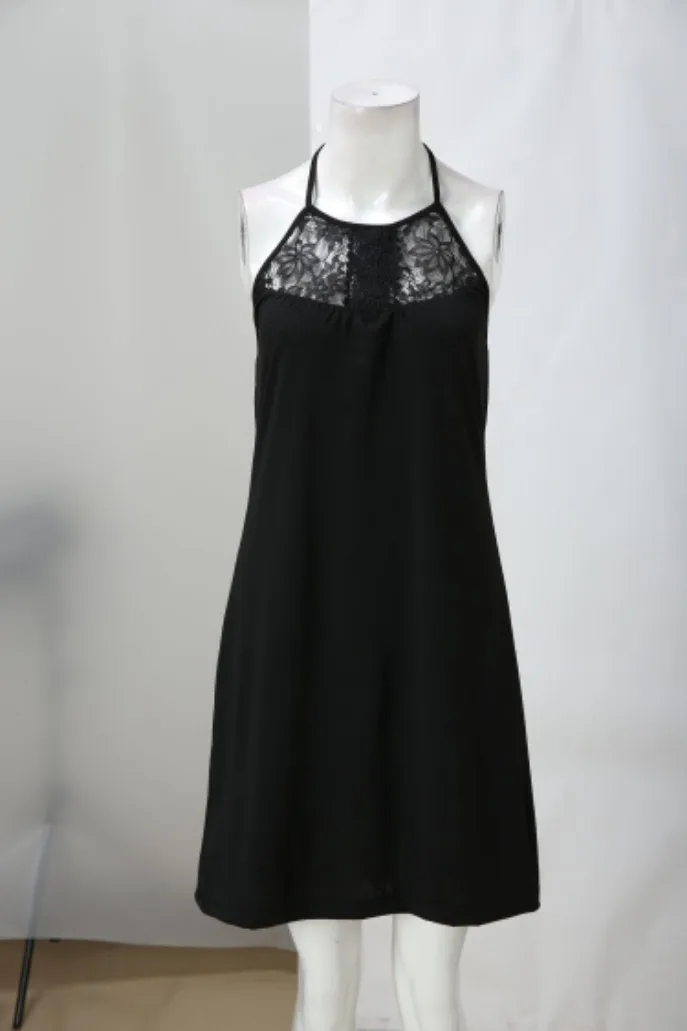 

Summer Off Shoulder Lace Dress Women Elegant Hollow Out Embroidery Lady Slim Dresses Sexy Halter Sleeveless A-line Mini Dress