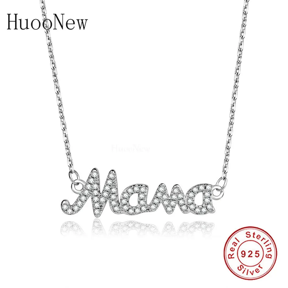 

Mother's Day Gift Letter Mama Pendant Necklace 925 Sterling Silver Long Chain Necklace for Women Jewelry
