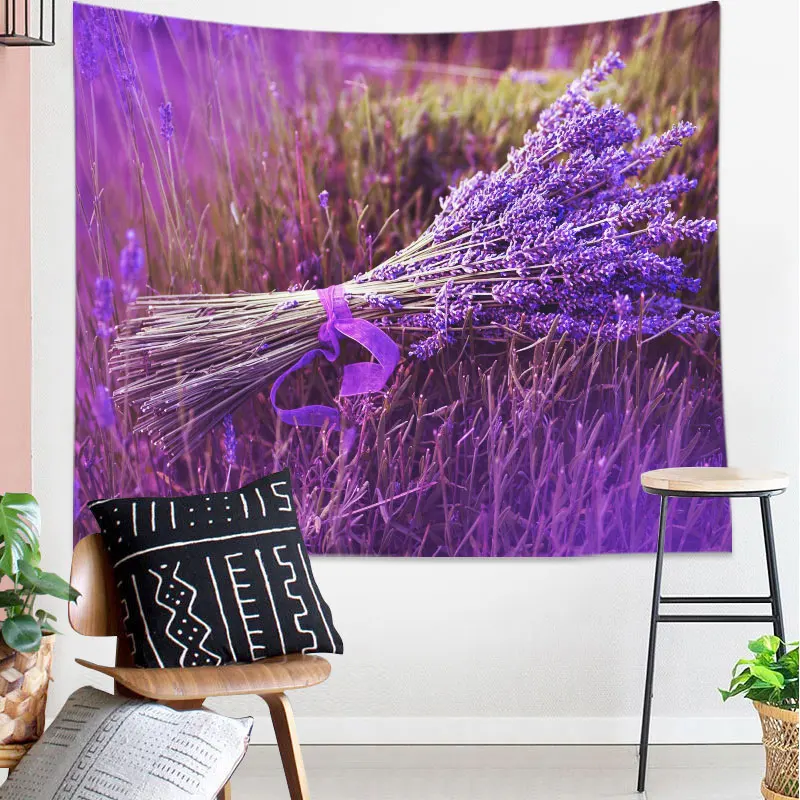 Красивый пейзаж настенный гобелен лаванда растение декоративный ковер домашний