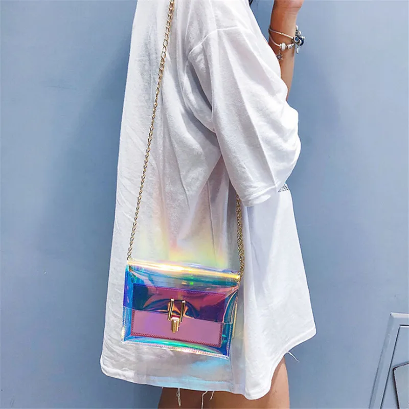 

Women Laser Transparent Crossbody Bag Messenger Shoulder Bag PVC Jelly Small Tote Bags Holographic Lady Sac Femme Bandoulier