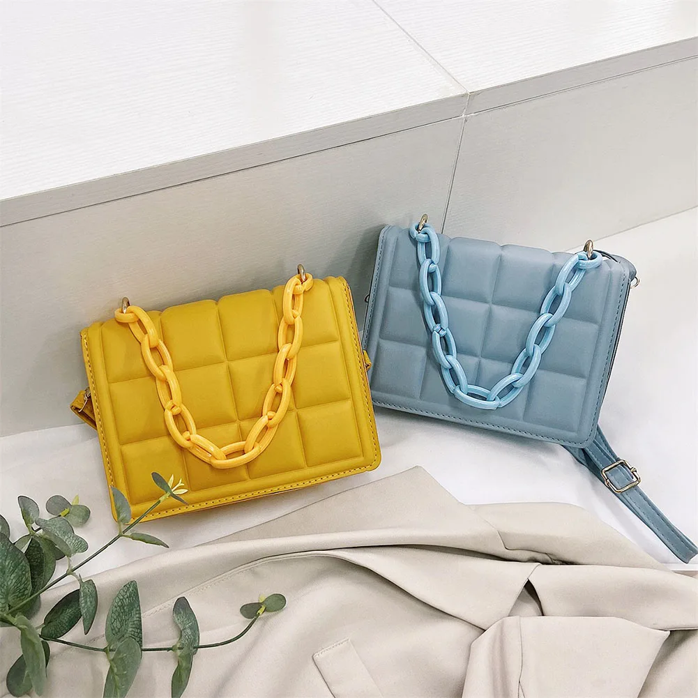 

Vintage Women 's Bag Checker Solid Color Shoulder Crossbody Bag Female Thick Chain Small Square Purse Luxury Designer Handbags