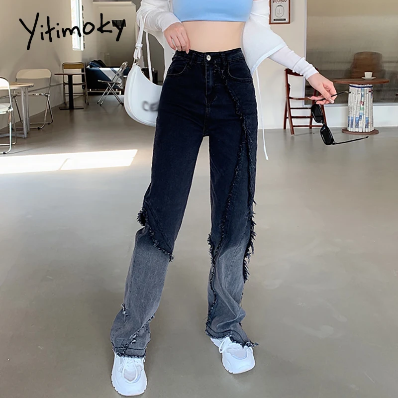 Женские расклешенные джинсы Yitimoky прямые джинсовые брюки с высокой талией