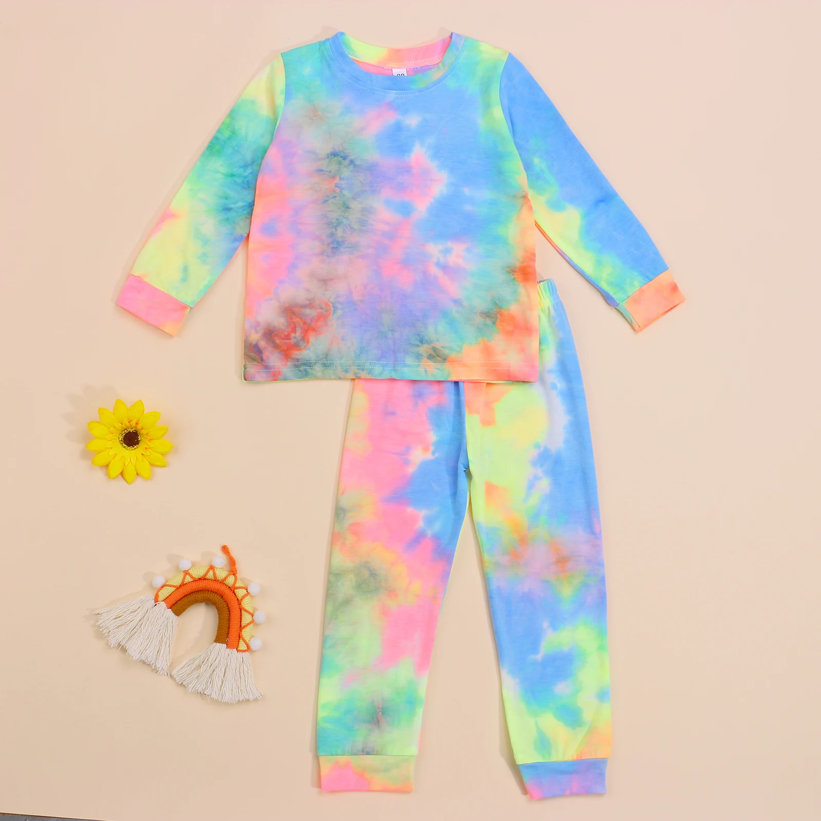 

2Pcs Kids Autumn Tracksuit, Tie-Dye O-Neck Long Sleeves Sweatshirt + Elastic Waist Pants for Girls, 1-7 Years