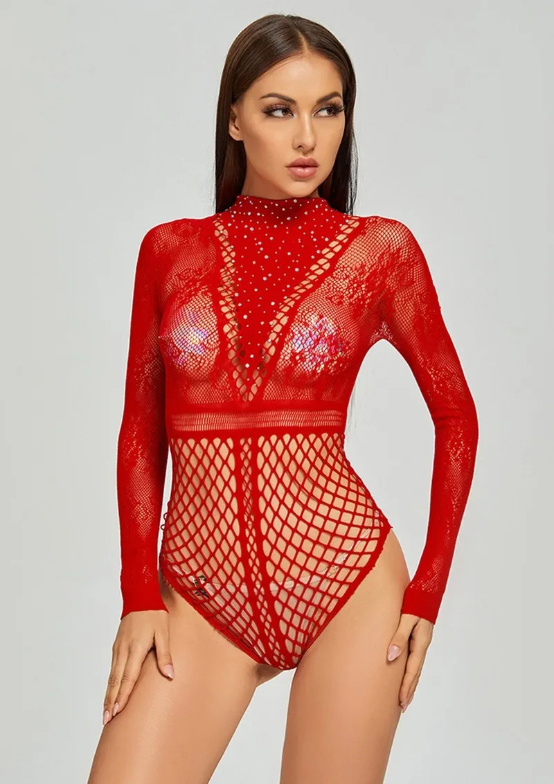 

Hot Diamond Sexy One-piece Bodysuit Women Temptation Hollow See-through Mesh Uniform Womens Underwear Pajamas Sexy Nightwear