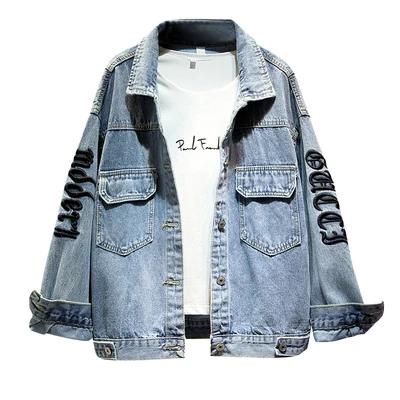 

Smlinan Plus Size 4xl Loose Denim Jacket Women Spring Autumn Short Coat Female Embroidery Letter Vintage Streetwear Jacket Woman