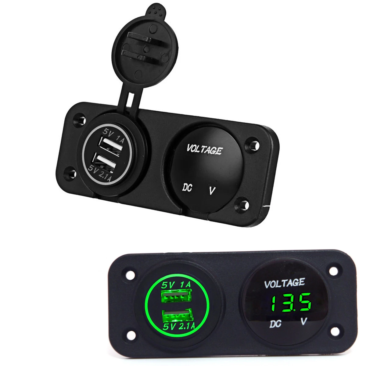 DC 12V - 24V светодиодный цифровой вольтметр + двойной USB разъем питания панель 2.1A/1A