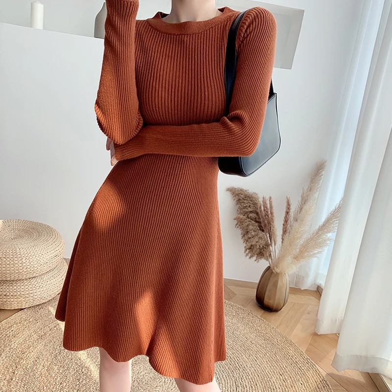 Осенне-зимнее женское плотное платье-свитер короткое Элегантное трикотажное