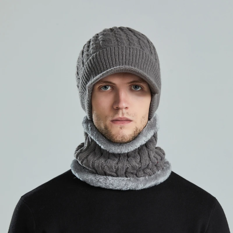 

Winter Warm Scarf Knitted Hat Hat Visors Scarf Set Women Plush Velvet Thick Women Face Caps Hood Men Outdoor Ear Protection Neck