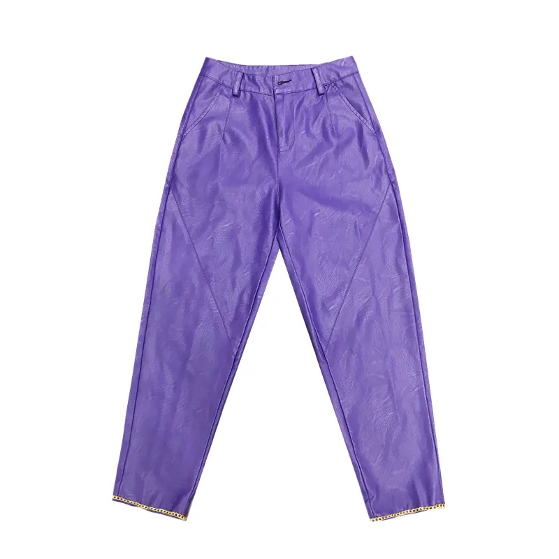 Брюки женские из искусственной кожи свободные приталенные штаны-султанки до