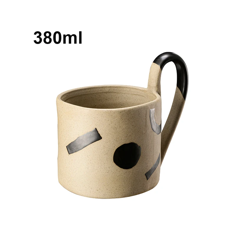 

Eworld Japanese Creative Geometric Coffee Cup Big Handle Personalized Ceramic Tea Cup Retro Home Office Drink Unique Mug