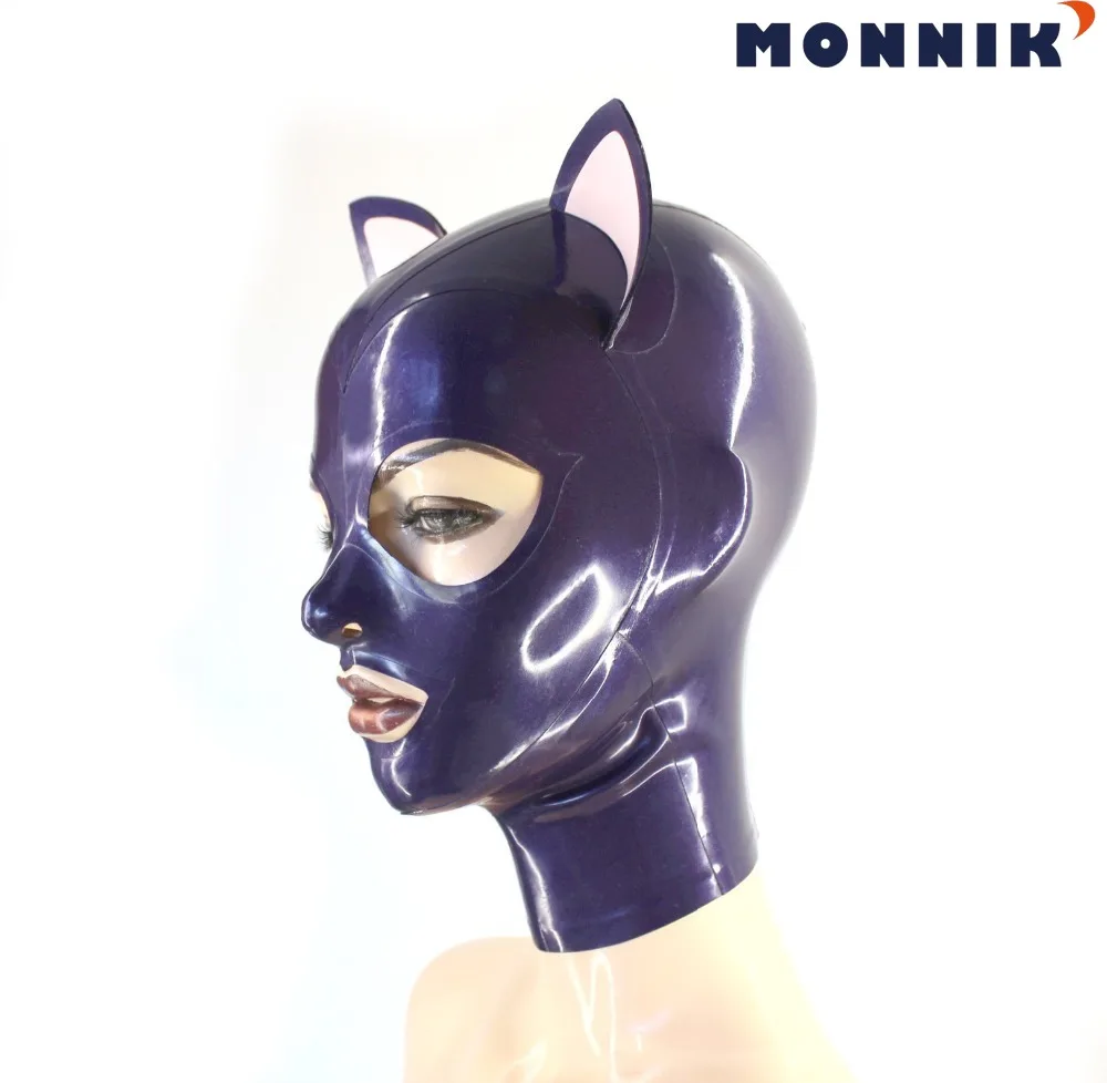 Фиолетовая латексная маска с кошачьими ушками сексуальные популярные женские