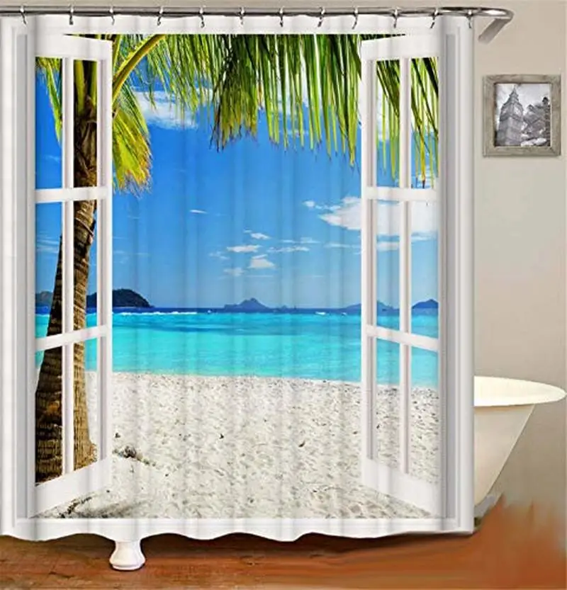 

BBSET Wave Shower Curtain Kanagawa Wave Nautical Printing Shower Curtain Sets Bathroom Decor with Hooks Waterproof