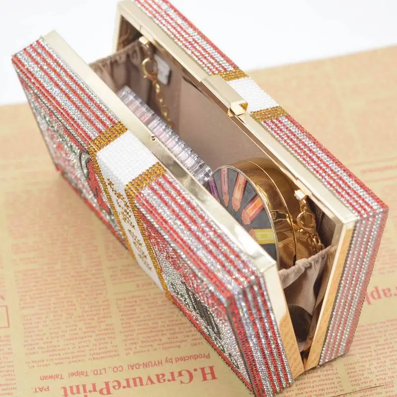 Money Clutch Rhinestone Purse 10000 Dollars Stack of Cash Evening Handbags Shoulder Wedding Dinner Bag Jewelry Bag