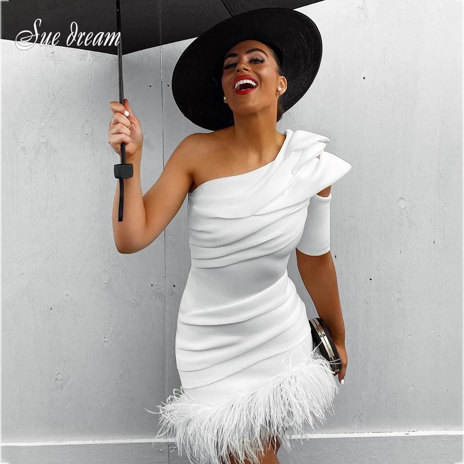 Новинка весны 2020 женское Бандажное платье сексуальное на одно плечо с коротким