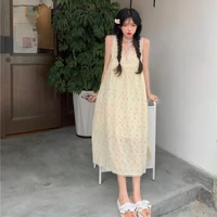 woman dress sweet lace v neck floral sling dress female summer new style skirt korean high waist midi skirt