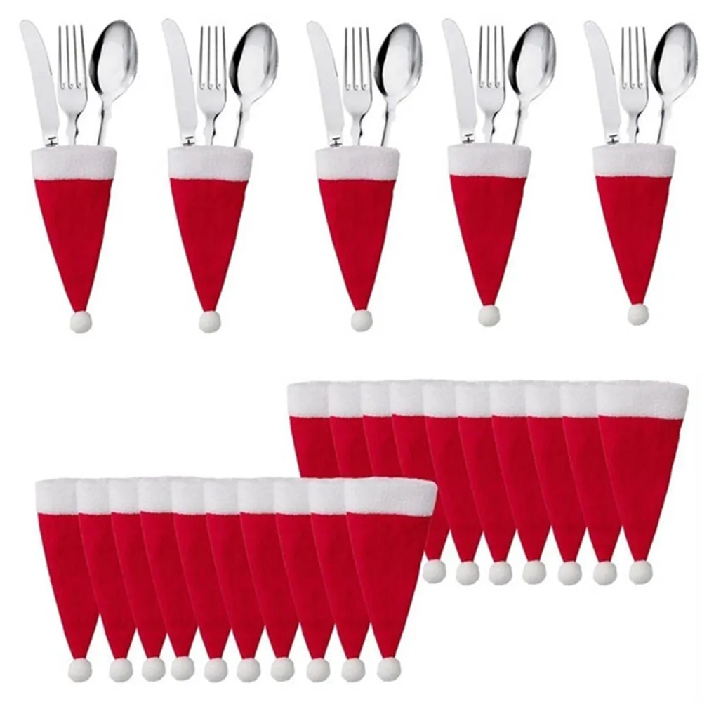 

10PC Tableware Holder bag Christmas hat Christmas 2020 Christmas Decorations home decoration accessories Kitchen Tableware Holde