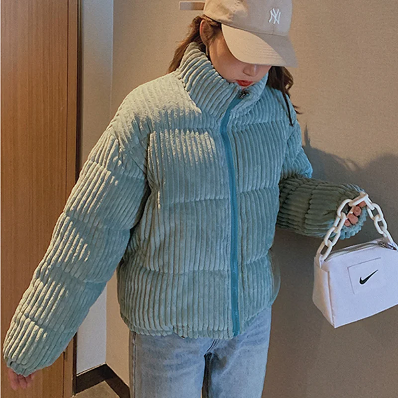 Winter Warm Corduroy Jacket Jacket Thickened Short Bread Jacket Parka Coat Stand Collar 2021 Korean Women Coats and Jackets