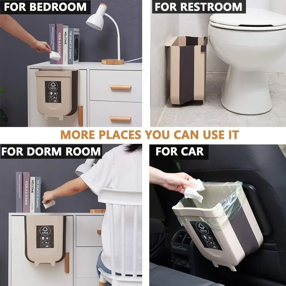 Hanging Trash Can for Kitchen Cabinet Door 9L Collapsible Bin Small Compact Garbage For Home Car Waste | Дом и сад