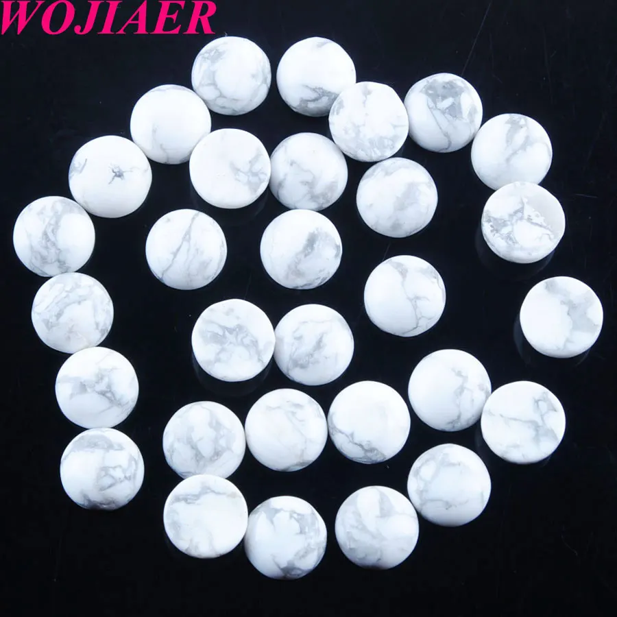 

WOJIAER White Turquoises Round 8mm Cabochon Beads Natural Stone Healing Bead Fit for Women Men DIY Handmade Jewelry 50PCS PU8187
