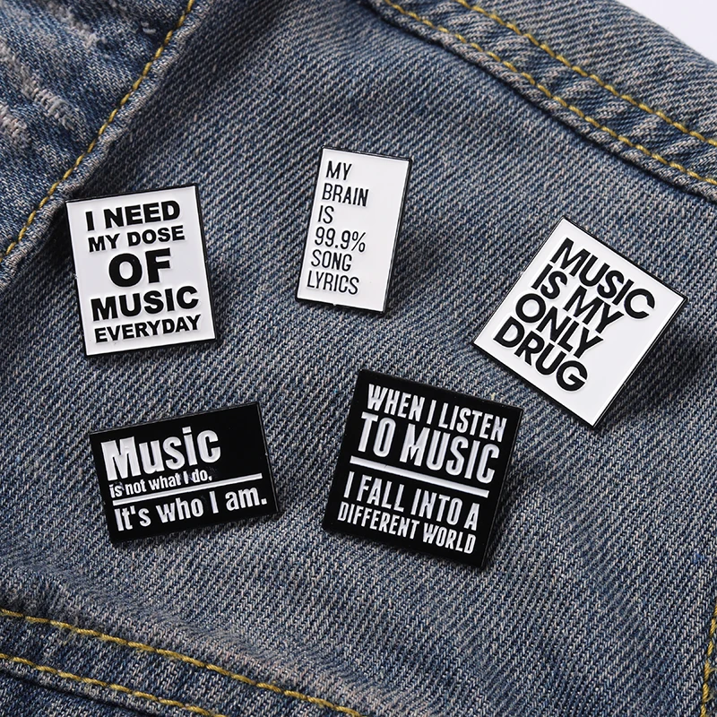 

XEDZ Black/White Brooch For Women Fashion Phrase Music Text Enamel Badge Sweater Pin Punk Accessories Jewelry Gifts for Friends