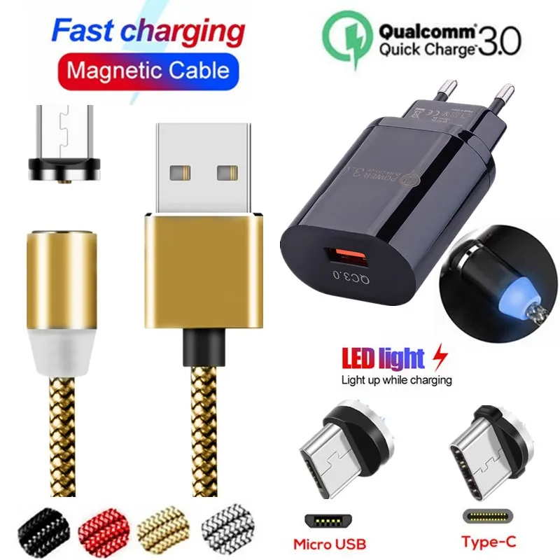 Быстрое зарядное устройство QC 3 0 зарядный Магнитный USB кабель для Samsung S8 S9 S10 S7 A3 A5