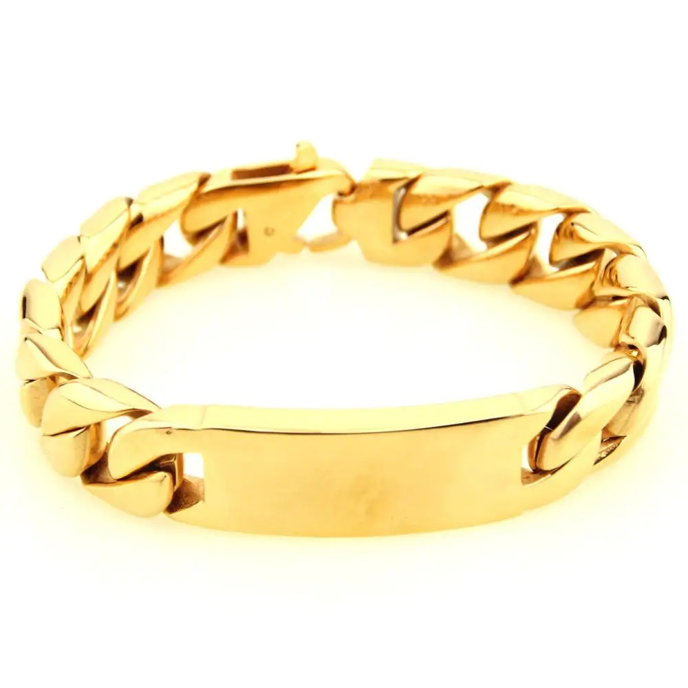 Мужской винтажный золотистый гладкий браслет Майами из кубинской цепи с