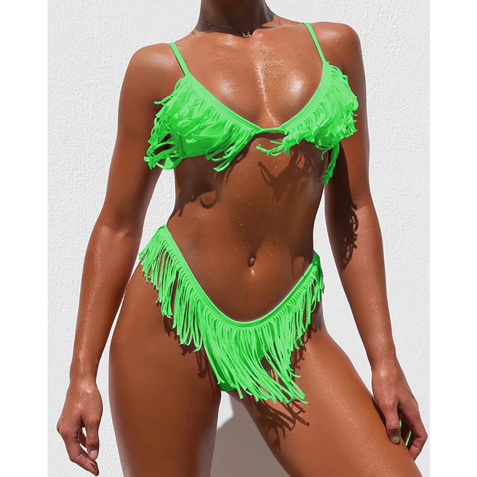 

Sexy Micro Bikini Women`s Swimsuit 2021 Black Women Swimwear Tassel Thong Bikinis Set Brazilian Swimming for Bathe Bathing Suit